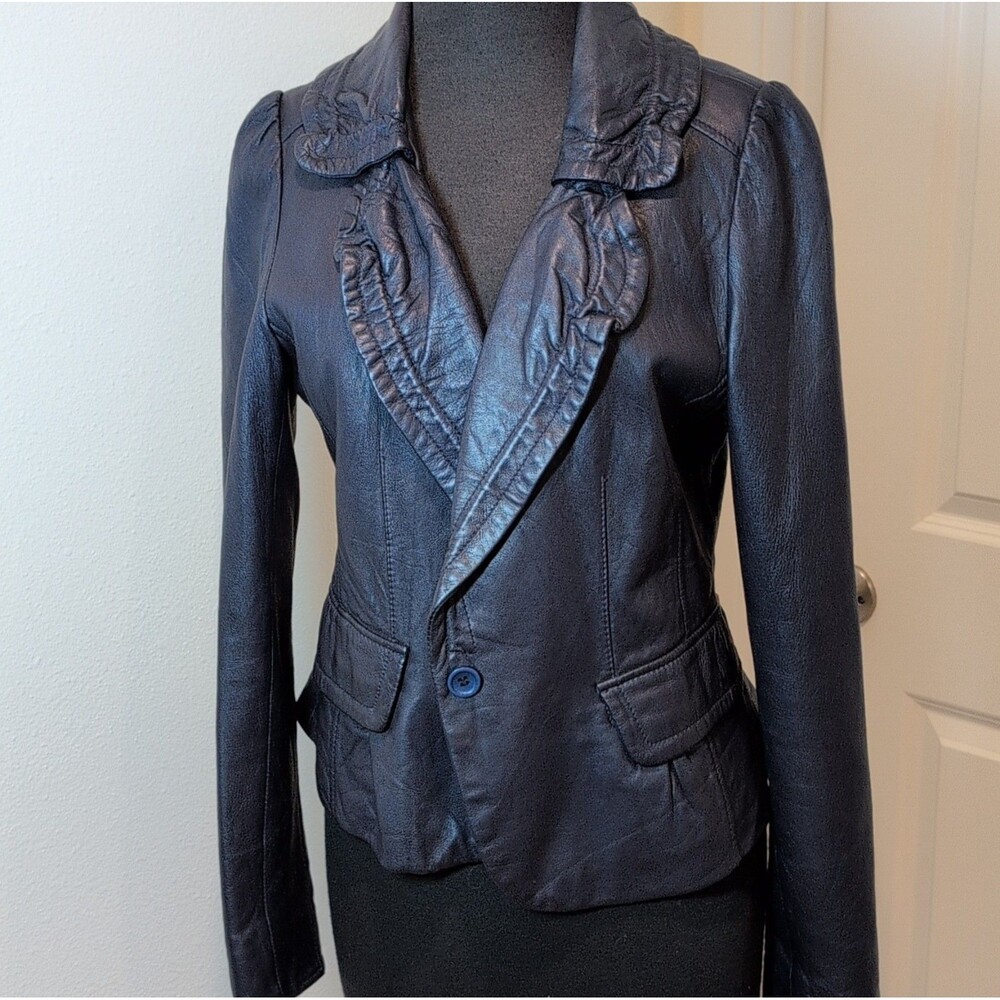 ROBO 1983 Women's dark purple sheepskin Short Jacket With Pockets